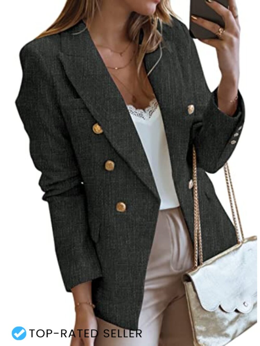 Tweed Blazer Double Breasted Long Sleeve Open Front Work Suit